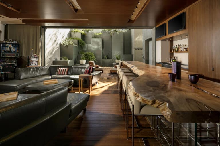 Custom Home Bar And Living Room In A Men's Cave