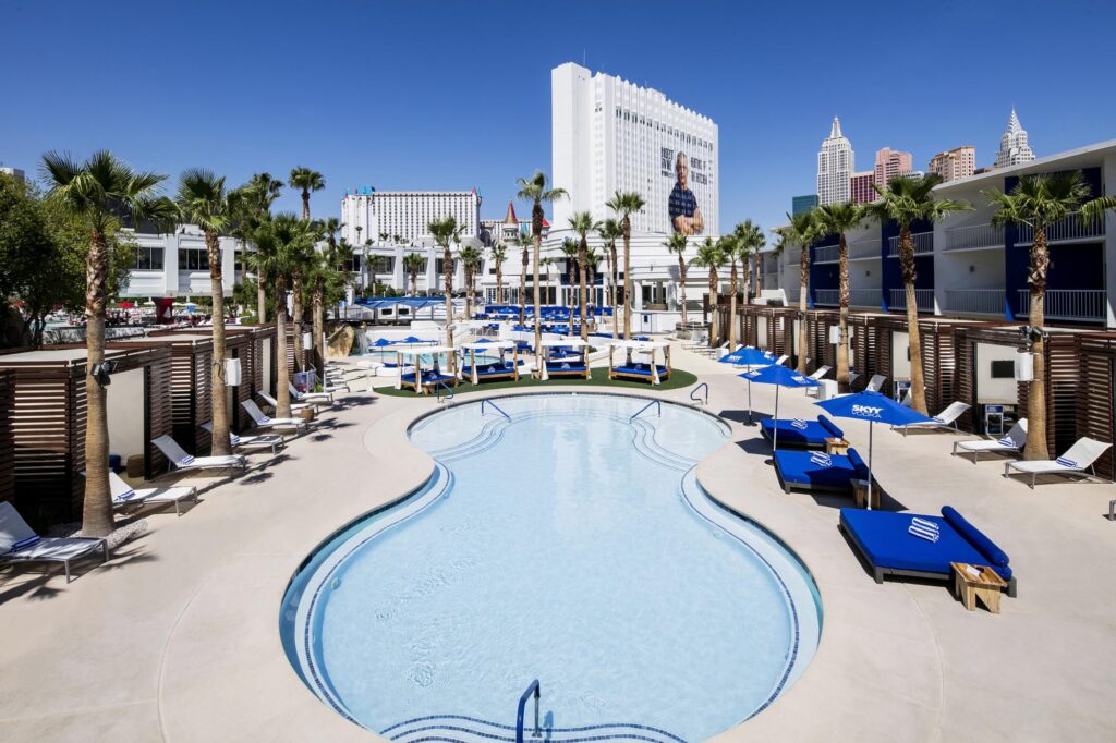 Tropicana Hotel Pool featuring private cabanas and siting areas